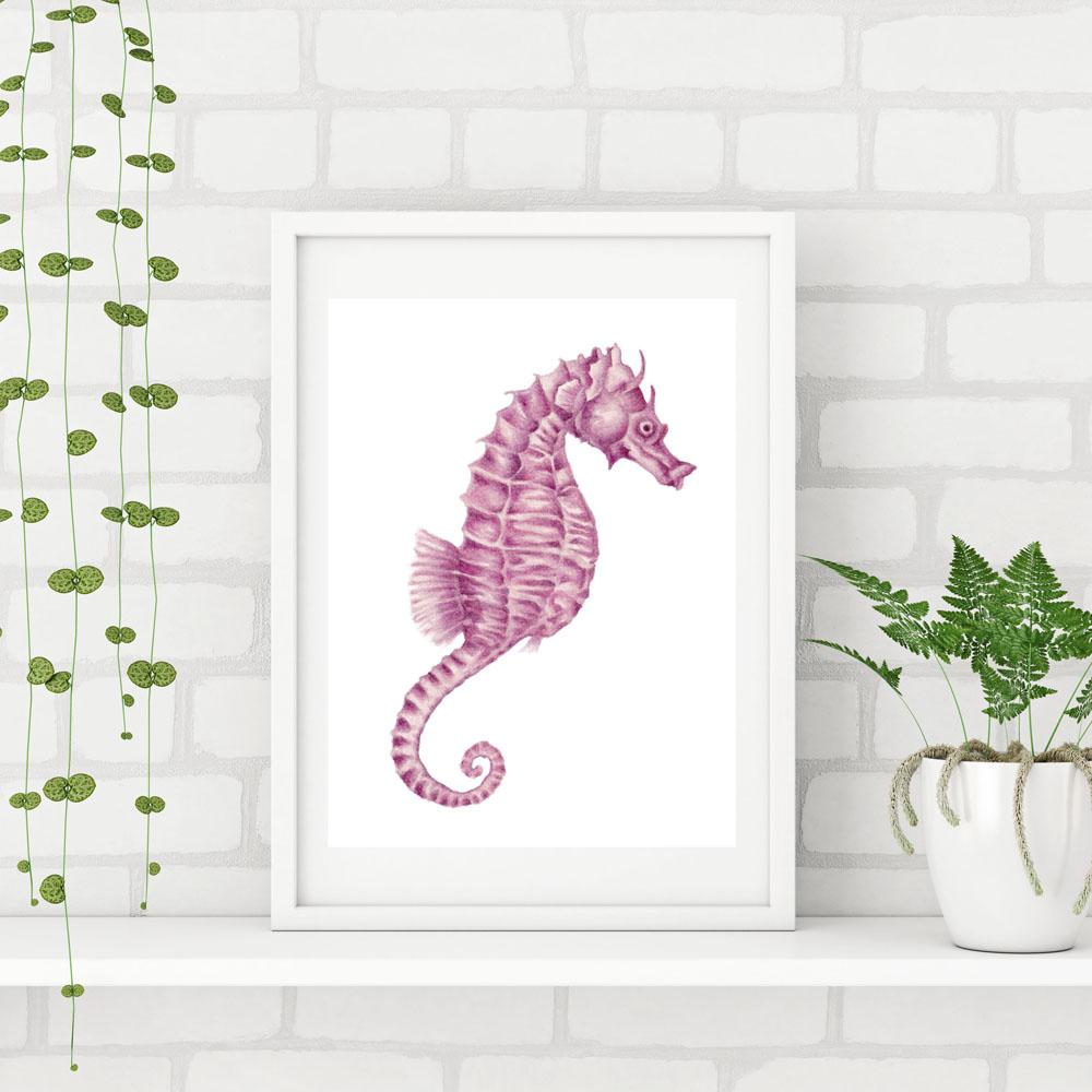 SET OF 2 ART PRINTS PINK SEAHORSES - Artista Style