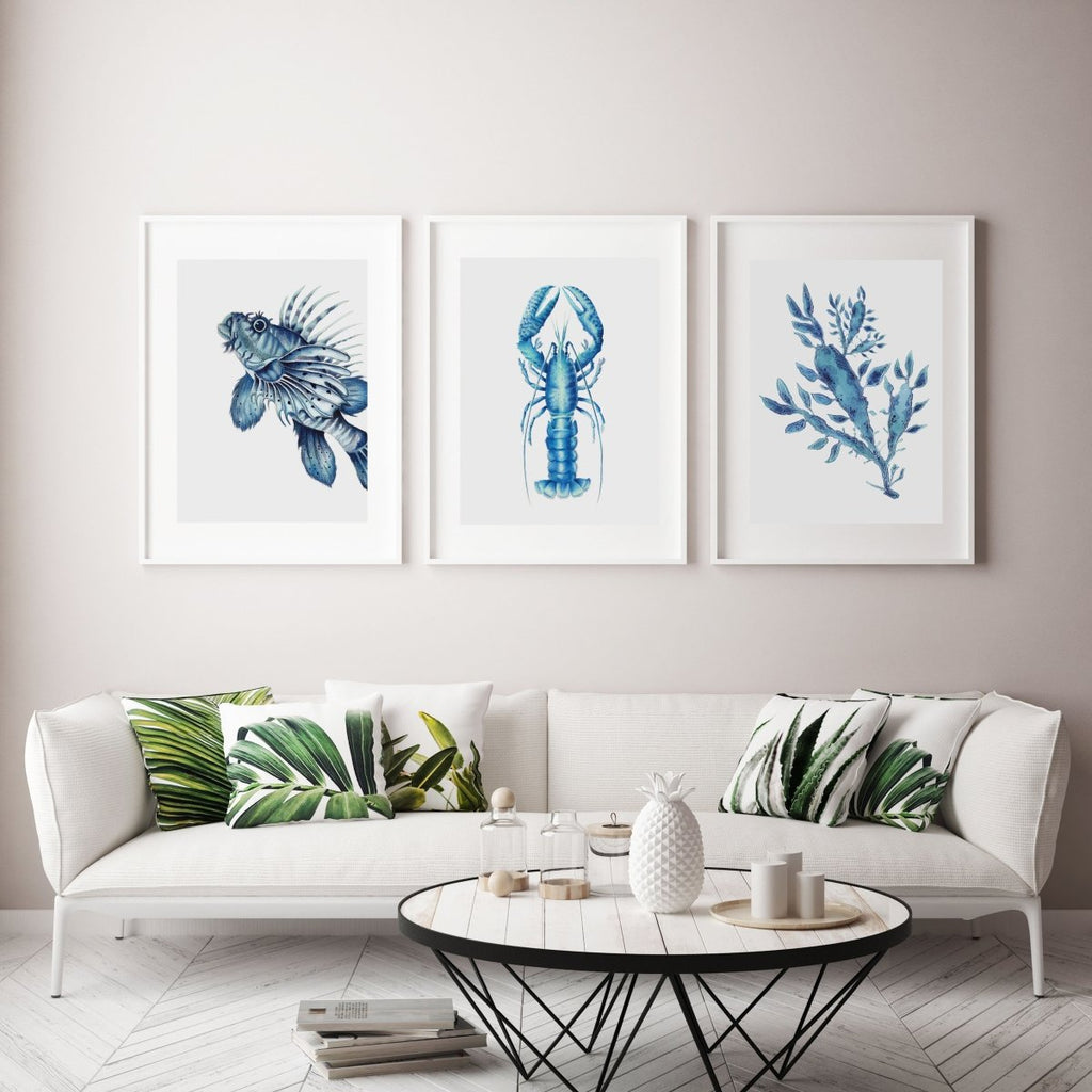 SET OF 3 PRINTS LIONFISH, SEAWEED, CRAYFISH - Artista Style