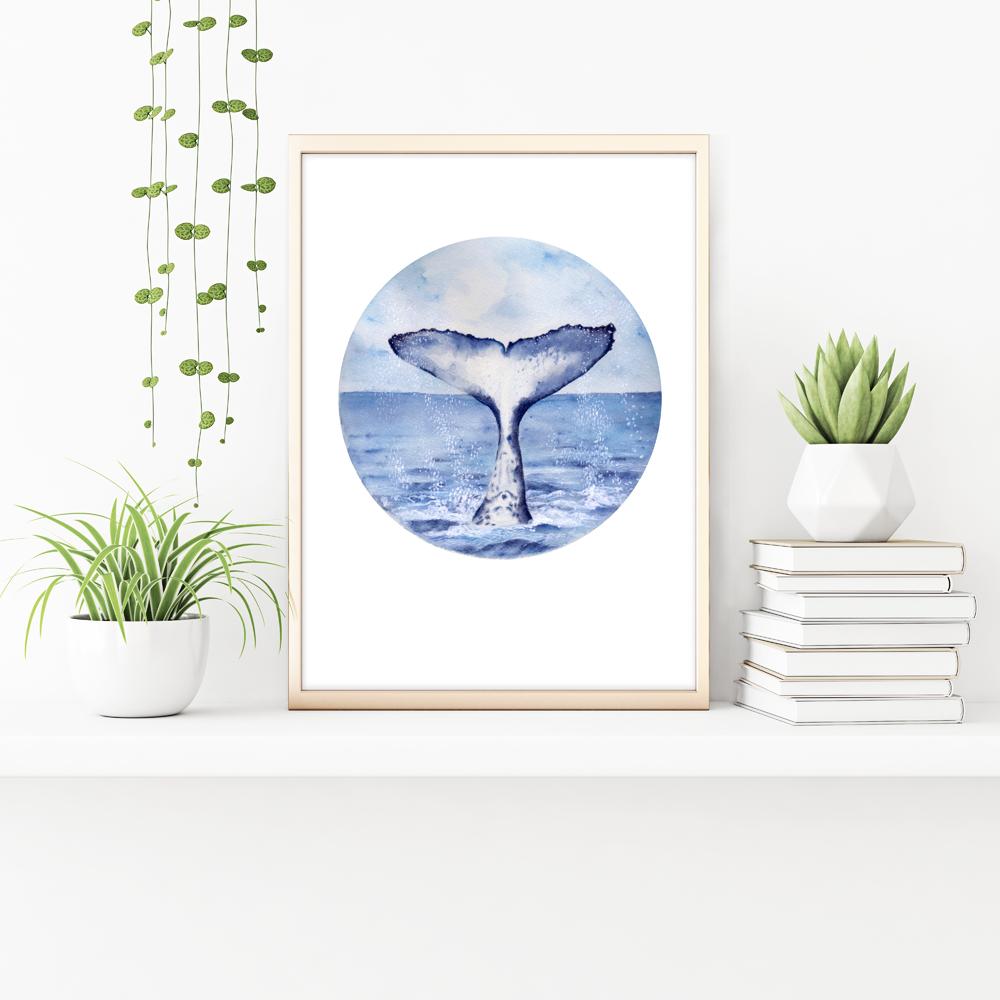 Whale Tail painting Watercolour Art Print No 1 ART PRINT SALE - Artista Style