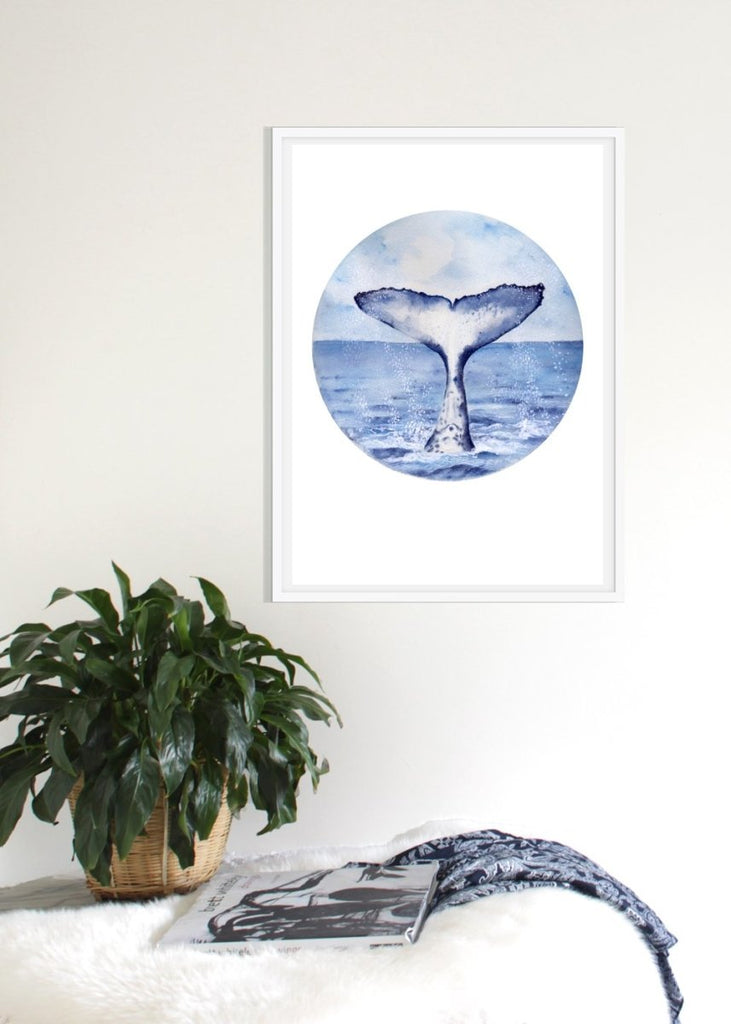 Whale Tail painting Watercolour Art Print No 1 ART PRINT SALE - Artista Style