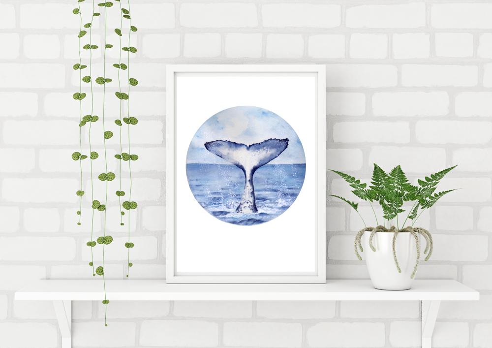 Whale Tail painting Watercolour Art Print No 1 ART PRINT SALE - Artista Style