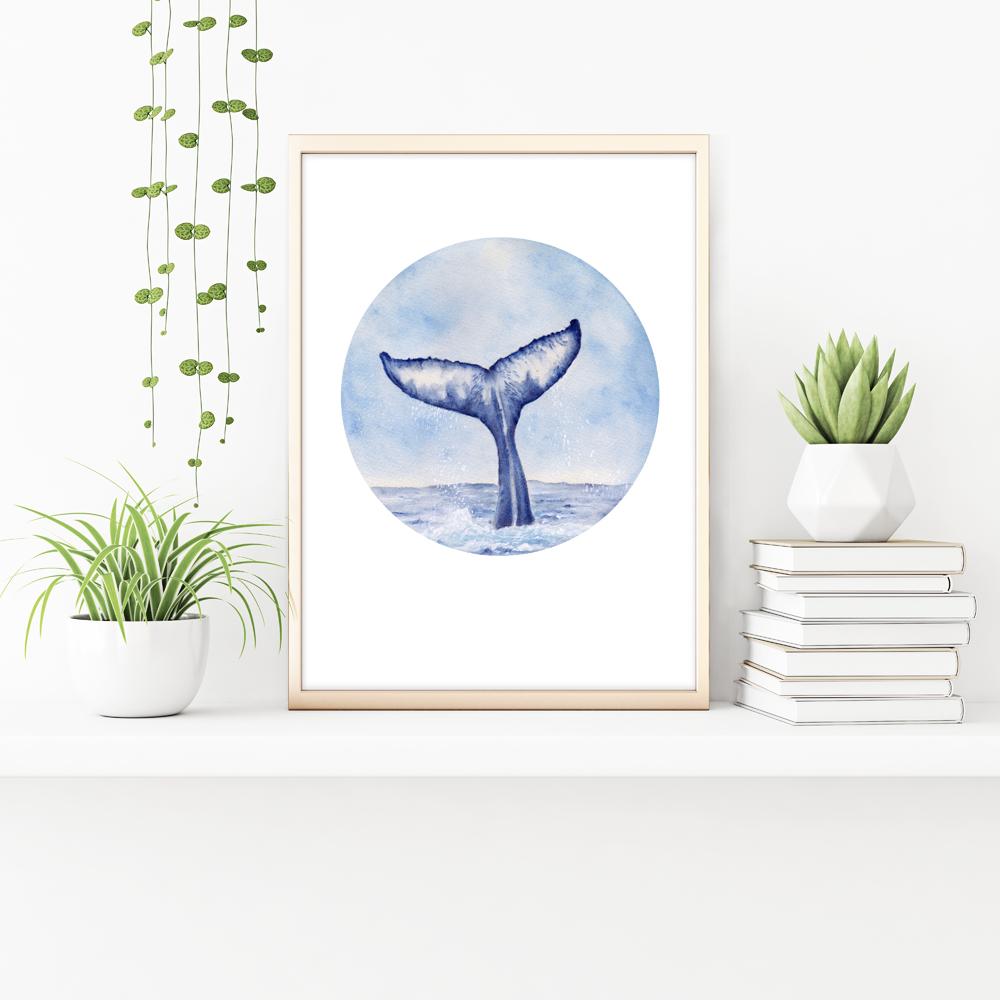 Whale Tail Watercolour painting Art Print No 2 PRINT SALE - Artista Style